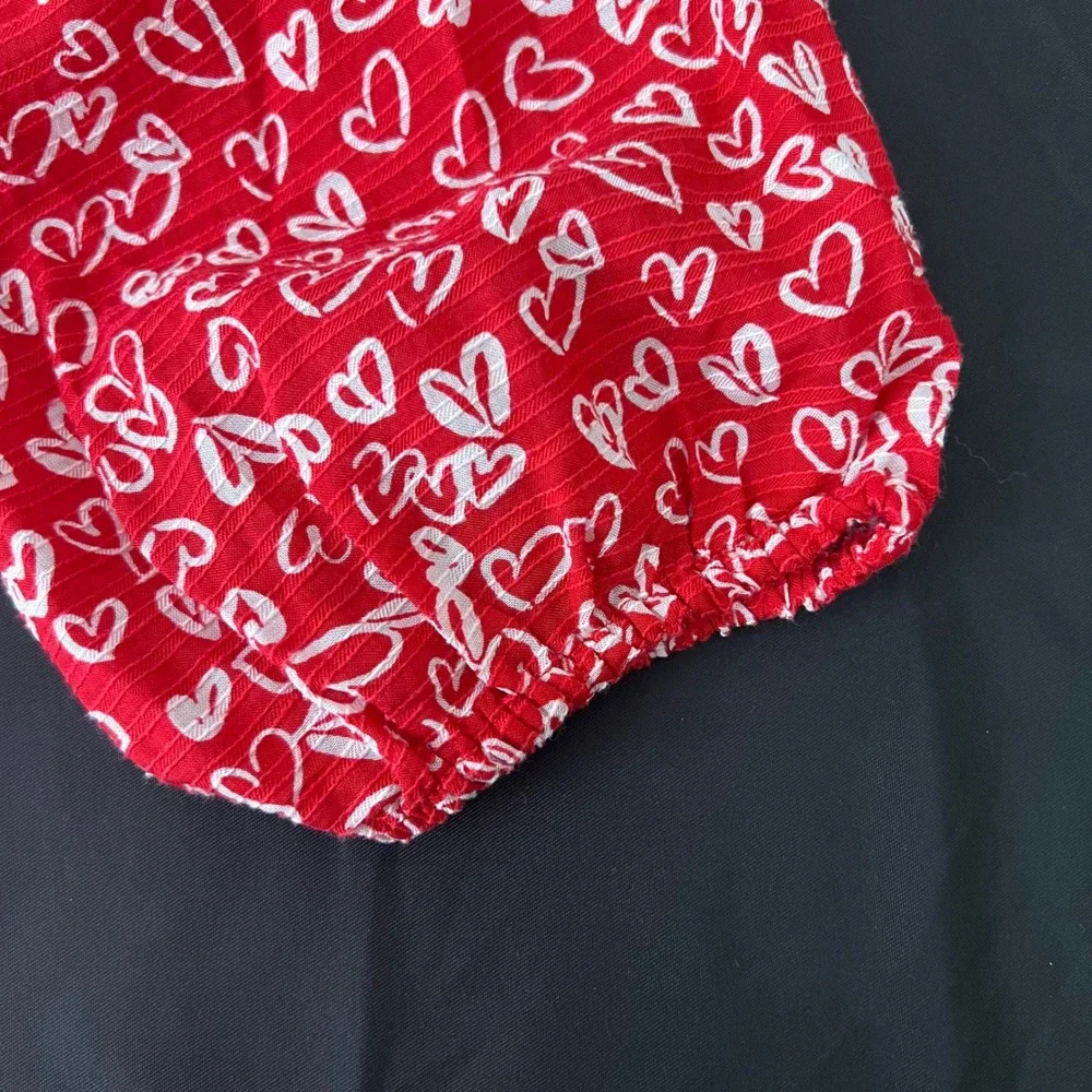 LOFT Petites Red White Heart Print Smocked Square Neck Long Sleeve Top Size 6P - Picture 6 of 10